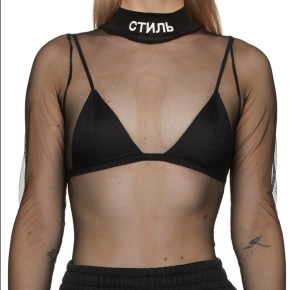 Heron Preston Black Mesh стиль Bodysuit XS - Picture 2 of 10